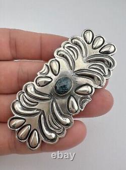 Vtg Navajo Sterling Silver Kingman Turquoise Deep Stamped Concho Brooch Pin 3