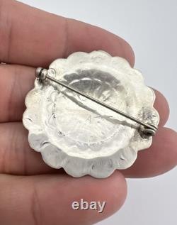 Vtg Navajo Sterling Silver Kingman Turquoise Stamped Concho Brooch Pin 1.5