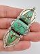 Vtg Navajo Sterling Silver Natural Royston Turquoise Stamped Brooch Pin 3