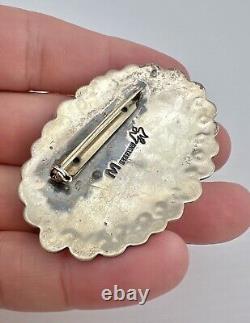 Vtg Navajo Sterling Silver Nevada Blue Turquoise Stamped Brooch Pin 2 1/8