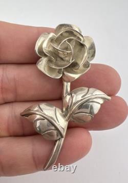 Vtg Navajo Sterling Silver Stamped 3d Rose Flower Pin Brooch 2 3/8
