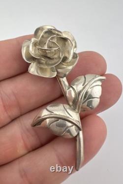 Vtg Navajo Sterling Silver Stamped 3d Rose Flower Pin Brooch 2 3/8