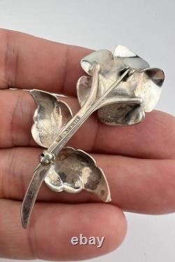Vtg Navajo Sterling Silver Stamped 3d Rose Flower Pin Brooch 2 3/8