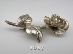 Vtg Navajo Sterling Silver Stamped 3d Rose Flower Pin Brooch 2 3/8
