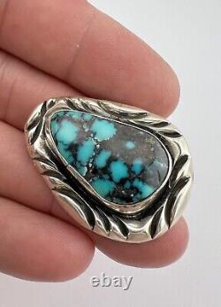 Vtg Navajo Sterling Silver Webb Bisbee Turquoise Stamped Concho Pin Brooch 1.5