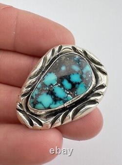 Vtg Navajo Sterling Silver Webb Bisbee Turquoise Stamped Concho Pin Brooch 1.5