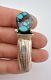 Vtg Navajo Sterling Silver Webbed Candelaria Turquoise Stamped Brooch Pin 2.25