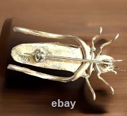 Vtg Navajo Sterling Silver White Buffalo Grasshopper Brooch BIG YAZZIE