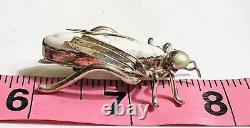 Vtg Navajo Sterling Silver White Buffalo Grasshopper Brooch BIG YAZZIE