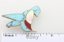 Vtg OLD PAWN Canary Bird Sterling Silver Turquoise Inlay ZUNI Pin Pendant Brooch