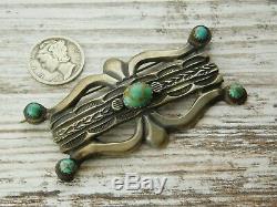 Vtg OLD Pawn NAVAJO Cast Sterling Silver King's Manassa TURQUOISE BROOCH Pin