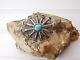 Vtg Old Paw Harvey Era Starburst Turquoise Cast Sterling Silver Hand Tooled Pin