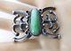 Vtg Old Pawn Cast Sterling Silver Butterfly Concho Green Turquoise Brooch Pin Lm
