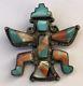 Vtg Old Pawn Early Zuni Mosaic Inlay Turquoise Spiny Oyster Jet Knifewing Pin