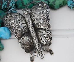 Vtg Old Pawn NAVAJO JOHN SILVER Large BUTTERFLY Sterling Silver Brooch PIN