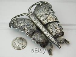 Vtg Old Pawn NAVAJO JOHN SILVER Large BUTTERFLY Sterling Silver Brooch PIN
