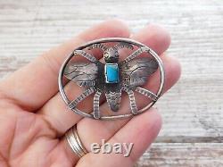 Vtg Old Pawn Navajo Harvey Era BUMBLE BEE TURQUOISE Sterling Silver BROOCH Pin