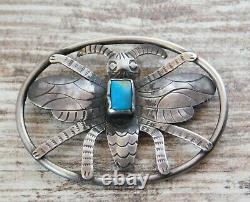 Vtg Old Pawn Navajo Harvey Era BUMBLE BEE TURQUOISE Sterling Silver BROOCH Pin