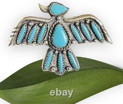 Vtg Old Pawn Sterling Silver Thunderbird Turquoise Brooch Needlepoint 1 1/2