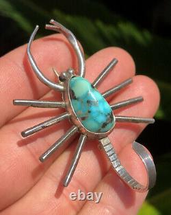Vtg Pawn Navajo Scorpion STERLING SILVER & Blue Carico Lake Turquoise Pin Brooch