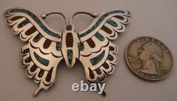 Vtg SOUTHWESTERN Sterling Silver Turquoise Coral Handmade Butterfly Pin C Singer