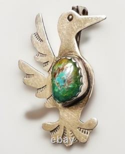 Vtg Signed Kb Native American Sterling Silver Turquoise Thunderbird Brooch Nice