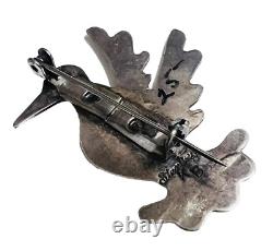 Vtg Signed Kb Native American Sterling Silver Turquoise Thunderbird Brooch Nice
