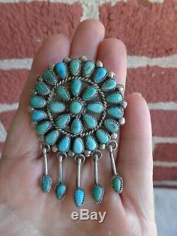 Vtg Signed Navajo Native American Indian Silver Turquoise Cluster Pin Pendant
