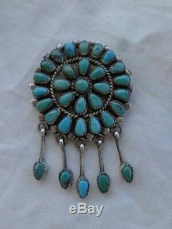 Vtg Signed Navajo Native American Indian Silver Turquoise Cluster Pin Pendant