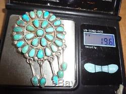 Vtg Signed Navajo Native American Indian Silver Turquoise Cluster Pin Pendant