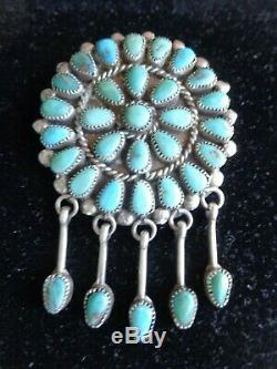 Vtg Signed Navajo Native American Indian Silver Turquoise Cluster Pin Pendant