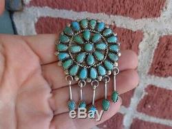 Vtg Signed Navajo Native American Indian Silver Turquoise Cluster Pin Pendant