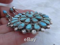 Vtg Signed Navajo Native American Indian Silver Turquoise Cluster Pin Pendant