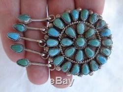 Vtg Signed Navajo Native American Indian Silver Turquoise Cluster Pin Pendant