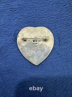 Vtg Signed RJ Robert Johnson Sterling Silver Navajo Heart Brooch Pin 2