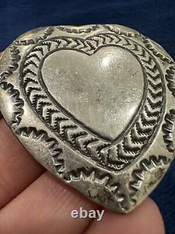 Vtg Signed RJ Robert Johnson Sterling Silver Navajo Heart Brooch Pin 2