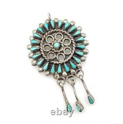 Vtg Signed Sterling Silver Natural Turquoise Zuni Petit Point Manta Wreath Pin