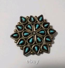Vtg Silver Zuni Pin Pendant + Native American Turquoise Snake Eye Cuff Bracelet