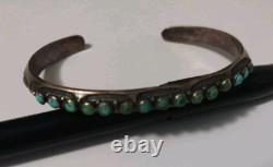 Vtg Silver Zuni Pin Pendant + Native American Turquoise Snake Eye Cuff Bracelet