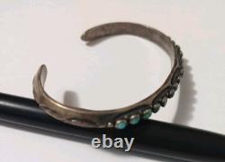 Vtg Silver Zuni Pin Pendant + Native American Turquoise Snake Eye Cuff Bracelet
