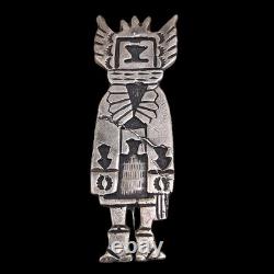 Vtg Sterling Hopi Dancer Brooch Old Dead Pawn Ceremonial Silver Pin Overlay READ