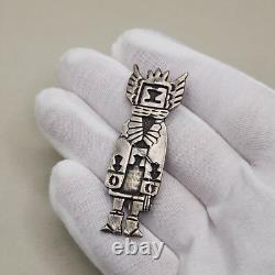 Vtg Sterling Hopi Dancer Brooch Old Dead Pawn Ceremonial Silver Pin Overlay READ