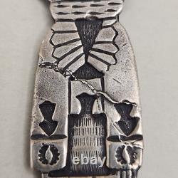 Vtg Sterling Hopi Dancer Brooch Old Dead Pawn Ceremonial Silver Pin Overlay READ