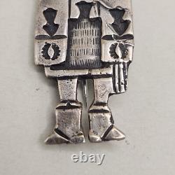 Vtg Sterling Hopi Dancer Brooch Old Dead Pawn Ceremonial Silver Pin Overlay READ