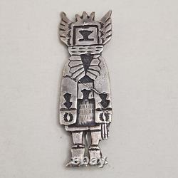 Vtg Sterling Hopi Dancer Brooch Old Dead Pawn Ceremonial Silver Pin Overlay READ