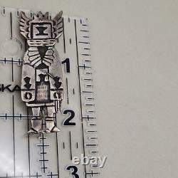 Vtg Sterling Hopi Dancer Brooch Old Dead Pawn Ceremonial Silver Pin Overlay READ