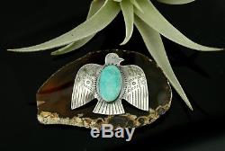 Vtg Sterling Silver LARGE Fred Harvey Era Turquoise Navajo Thunderbird Pin