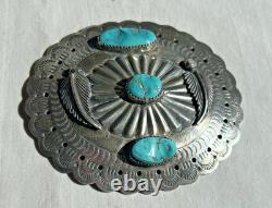 Vtg Sterling Silver Large Brooch Pin Navajo Turquoise Concho 3 1/4