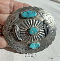 Vtg Sterling Silver Large Brooch Pin Navajo Turquoise Concho 3 1/4