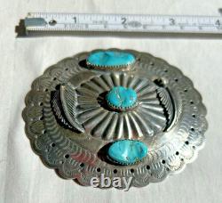 Vtg Sterling Silver Large Brooch Pin Navajo Turquoise Concho 3 1/4